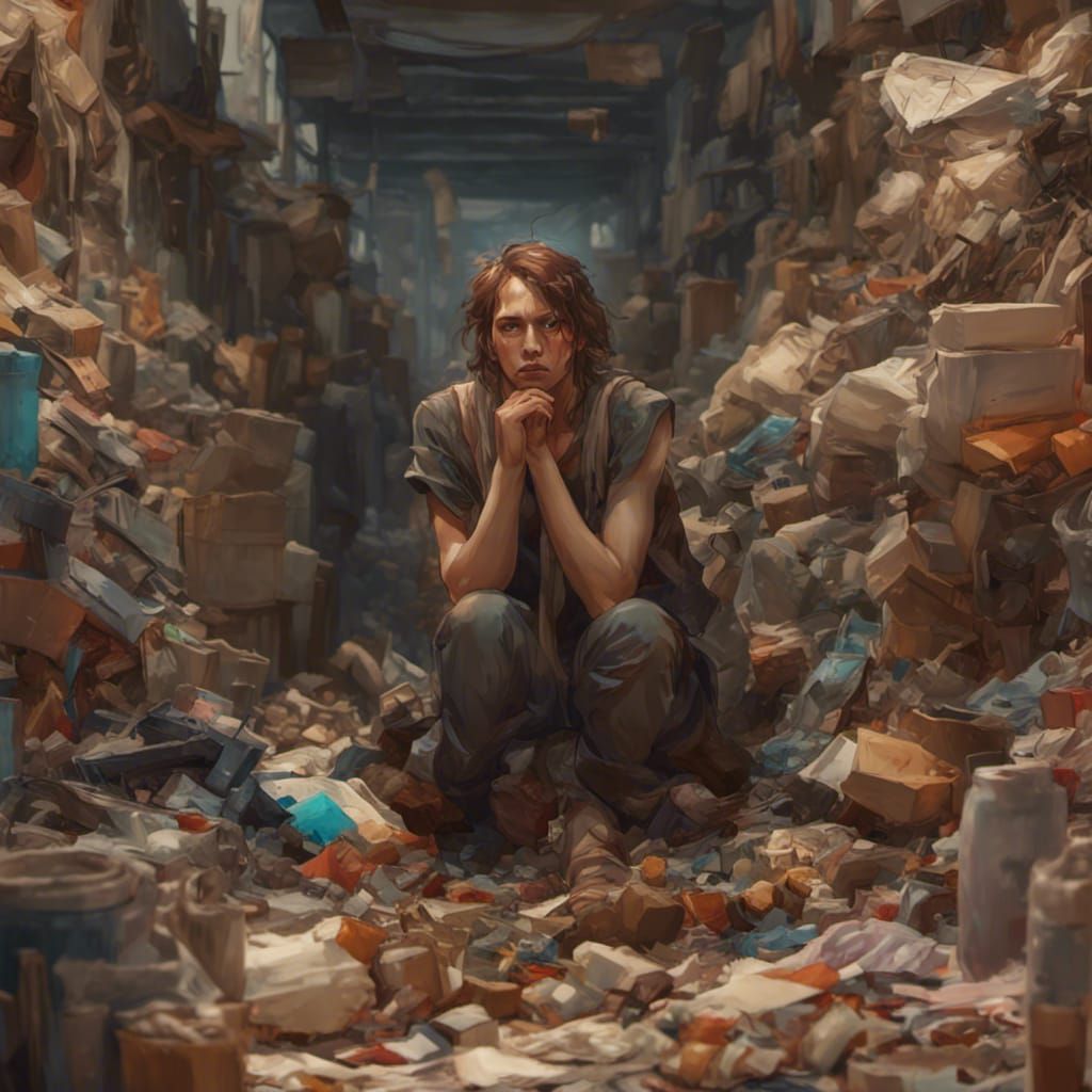 Solitary Figure in Crowded Room: Hyperdetailed Concept Art