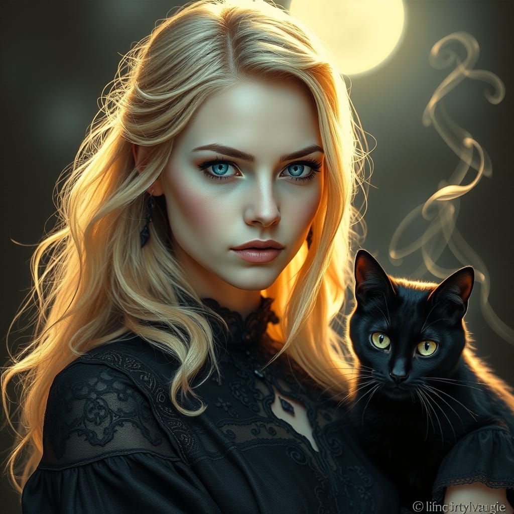 Serene Witch Captured in Enchanting, High-Contrast Art