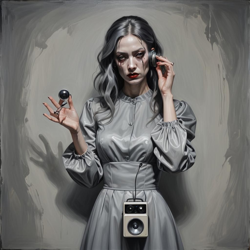 Surreal Woman with Speaker, Viscous Oil Painting