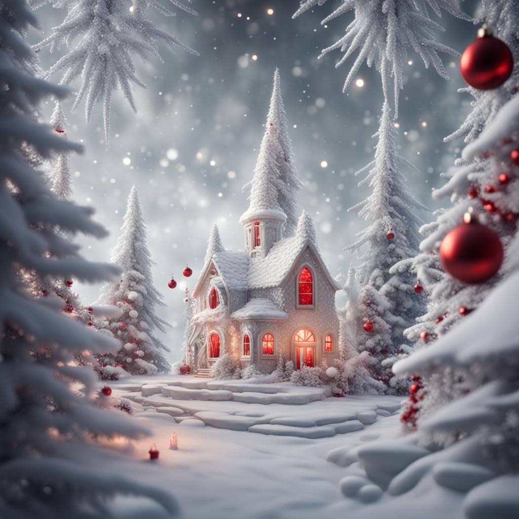 Silver and White Christmas Scene: Detailed Matte Painting