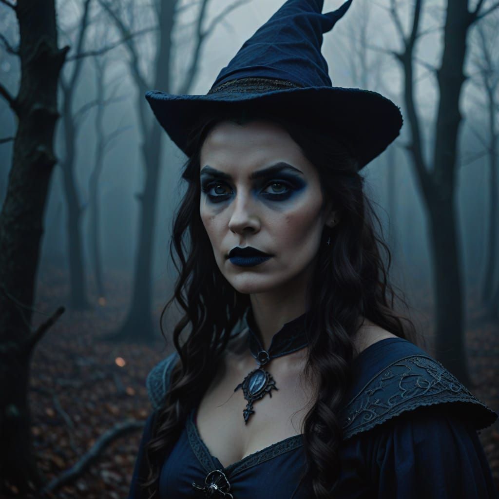 Monochrome Portrait of Medieval Woman in Cold Mist