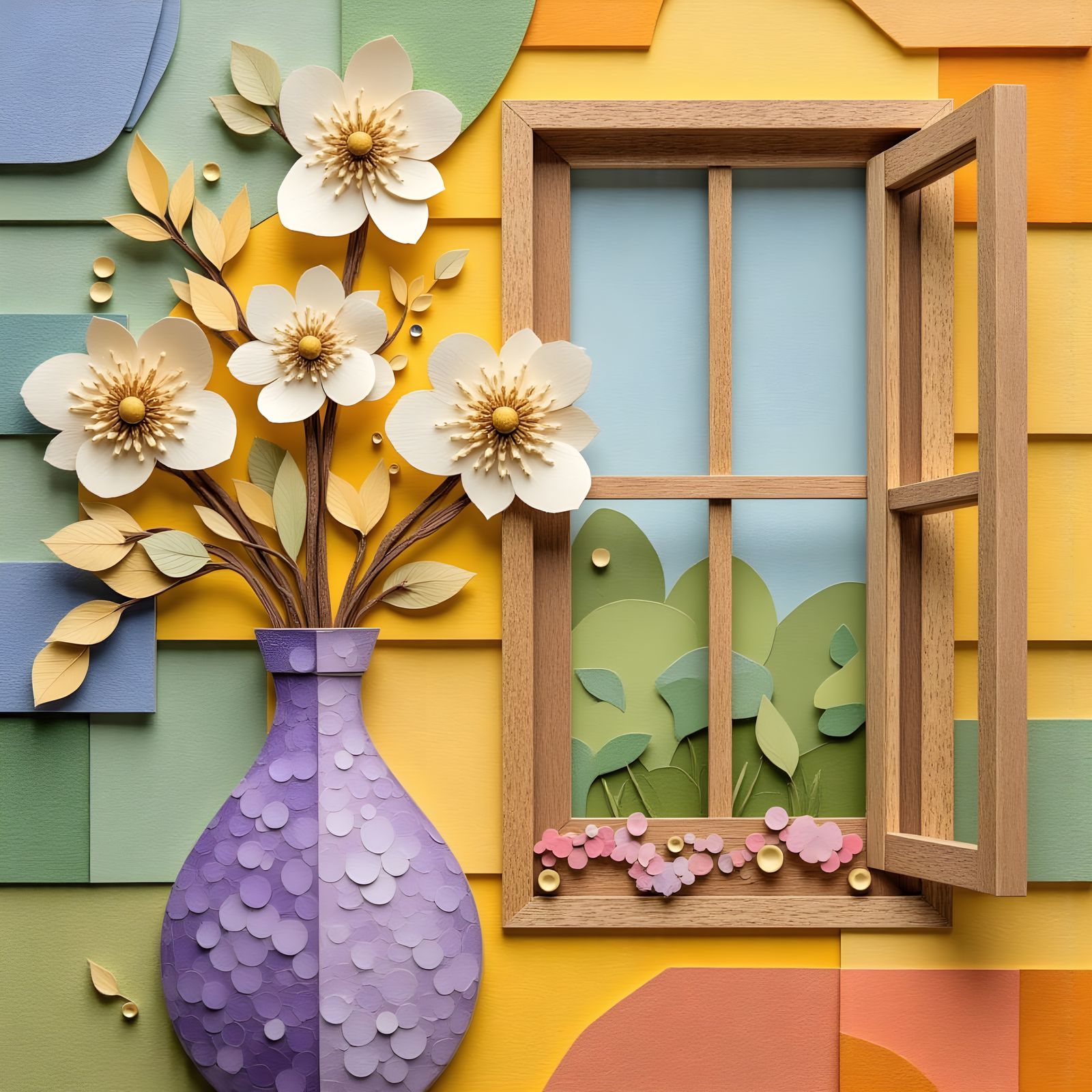 simple paper collage junk journal art: textured paper: 3d sh...