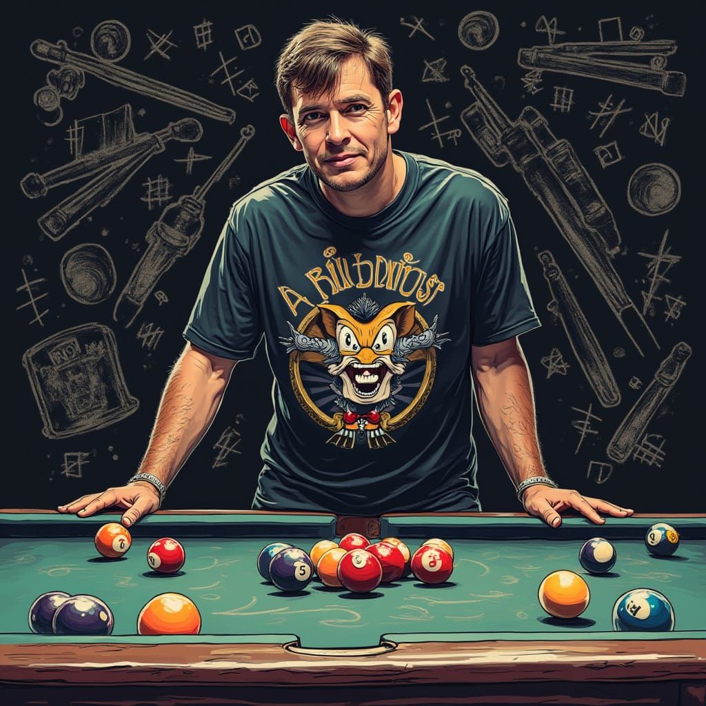 Billiards T-Shirt Design with Chalk Outlines