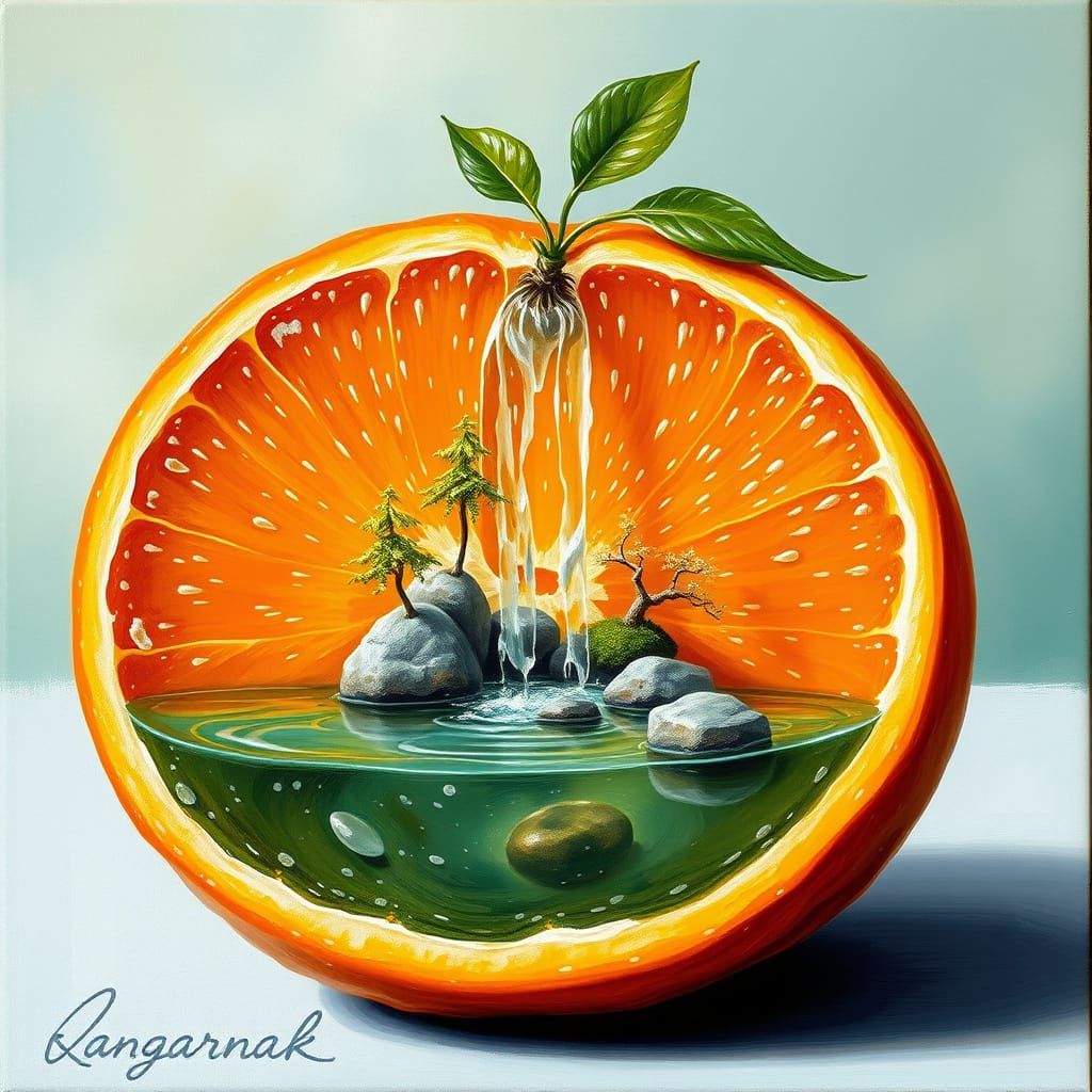 Surreal Orange Oasis in Impasto Style