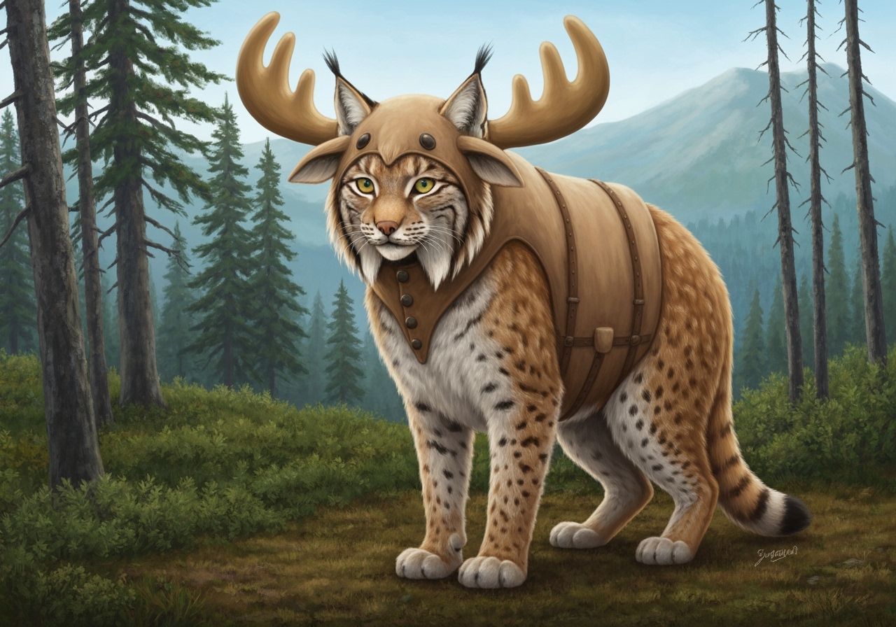 Cute Lynx in Elaborate Moose Costume in Mountains