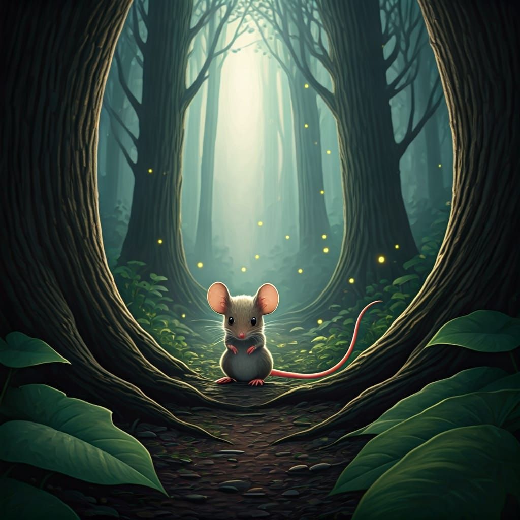 Mouse in Misty Forest: Whimsical Illustration