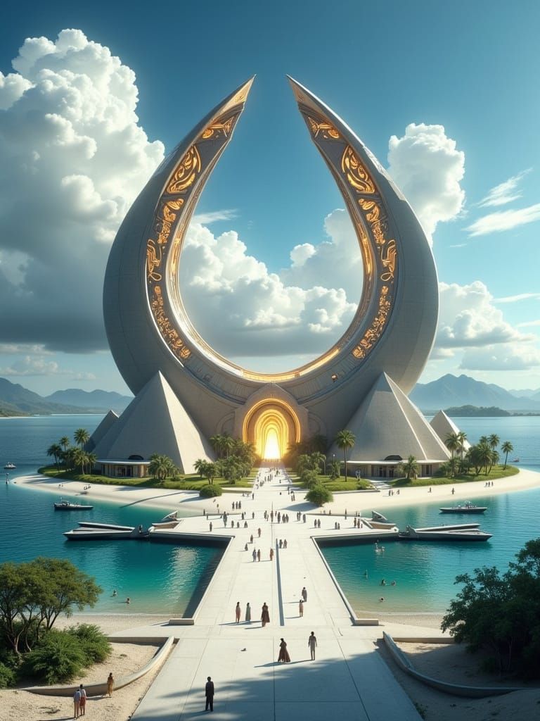 Futuristic Crescent Structure on Coastal Settlement