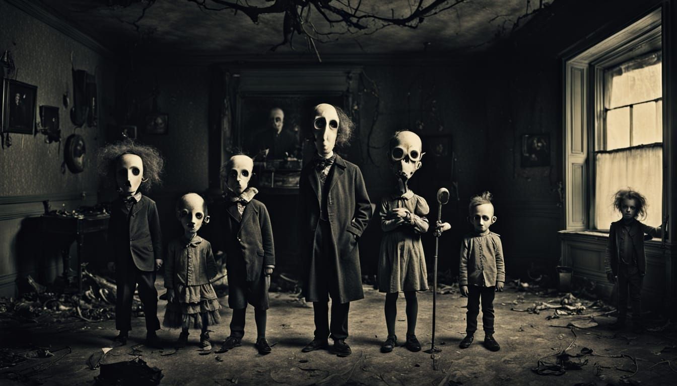 Surreal Whimsical Figures in a Victorian Nightmare Scene