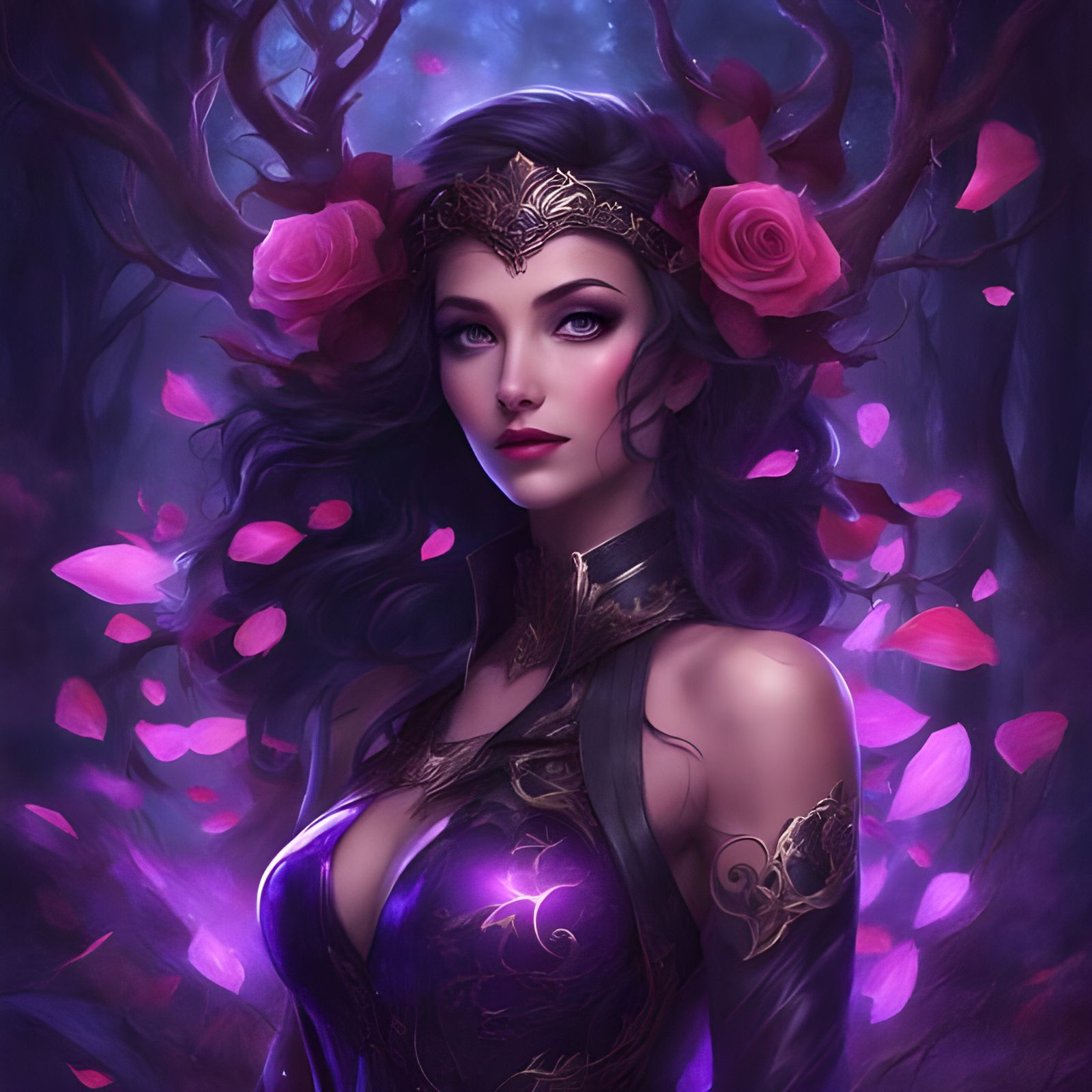 Bioluminescent Goddess in Magic Forest Portrait