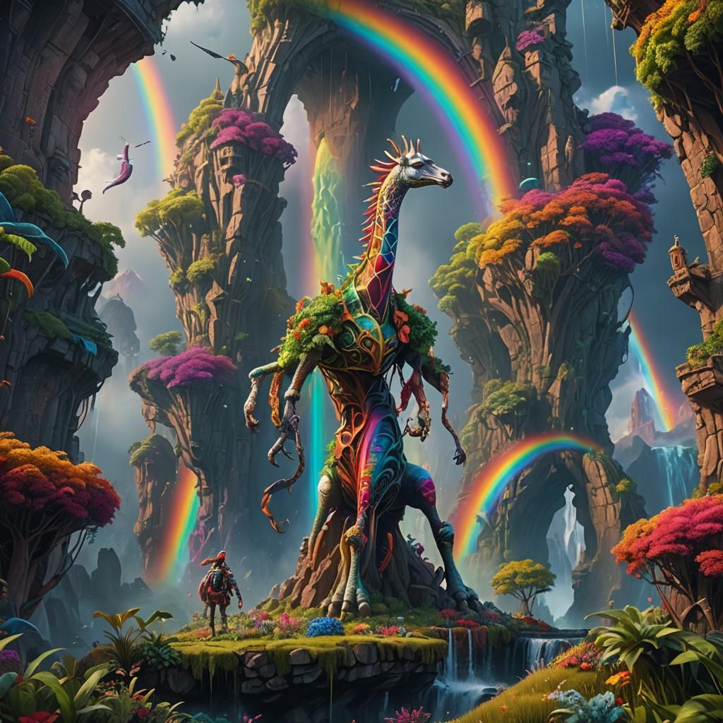 Mythical Rainbow Giraffe Fantasy Concept Art