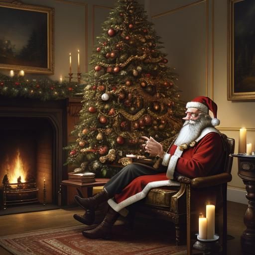 Santa and Mrs. Claus in Cozy Christmas Setting