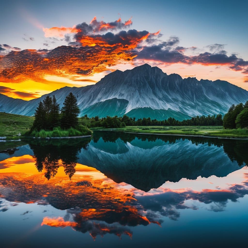 Upside Down Sunset Reflected in Lake