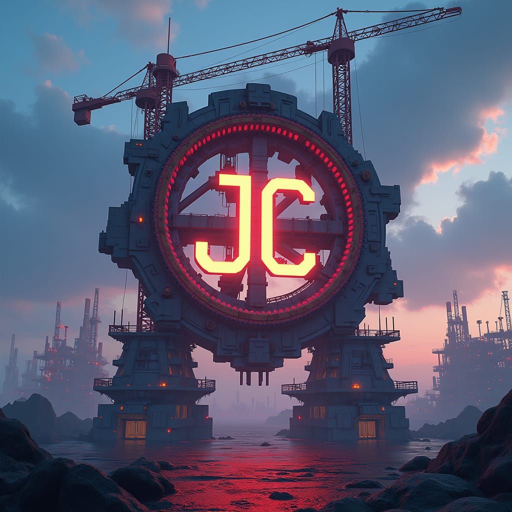 Futuristic Construction Site with Monogram in 3D Anime Style