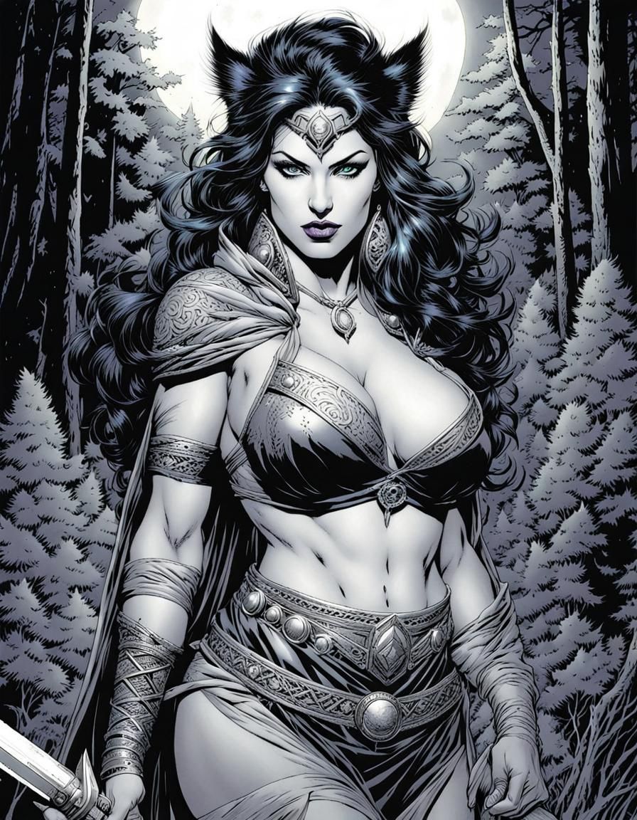 Tribal Sorceress in Comic Book Art Style