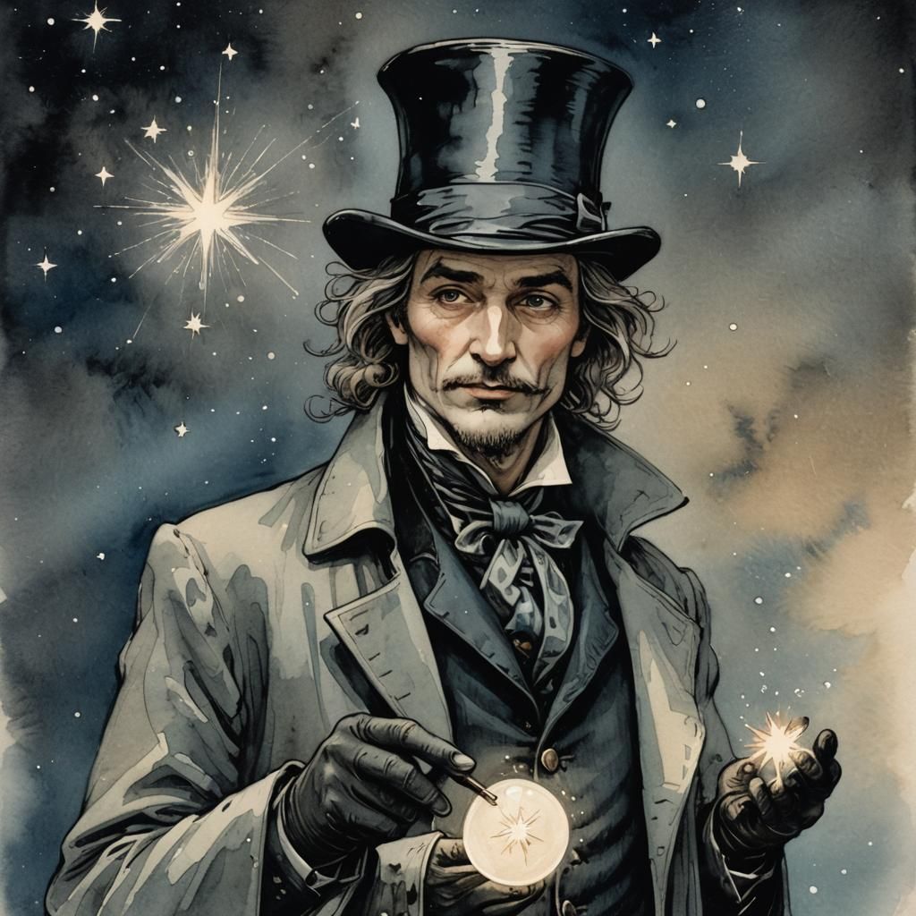 Stargazing Individual Catches a Star in Ink