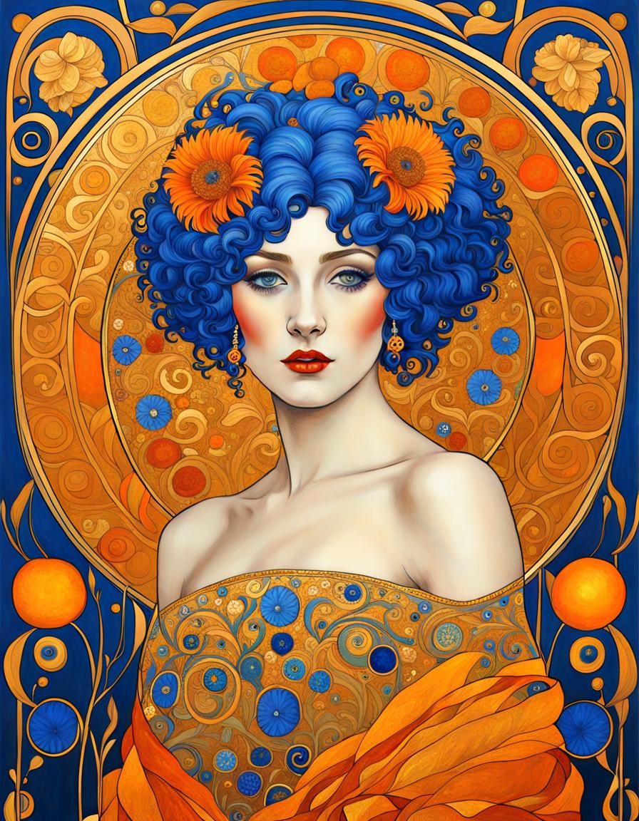 Vibrant Portrait in Klimt Style: Lady in Gold