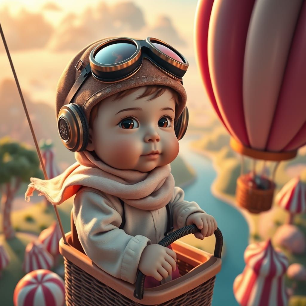 Whimsical Baby Pilot Soars Over Vibrant Candy Land