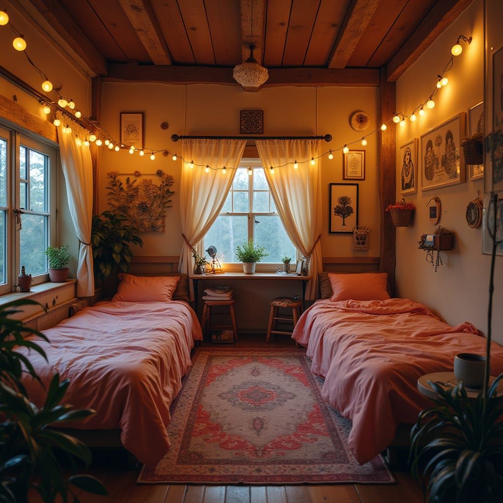 Warm Lounge with Beds in Camille Rose Garcia Style