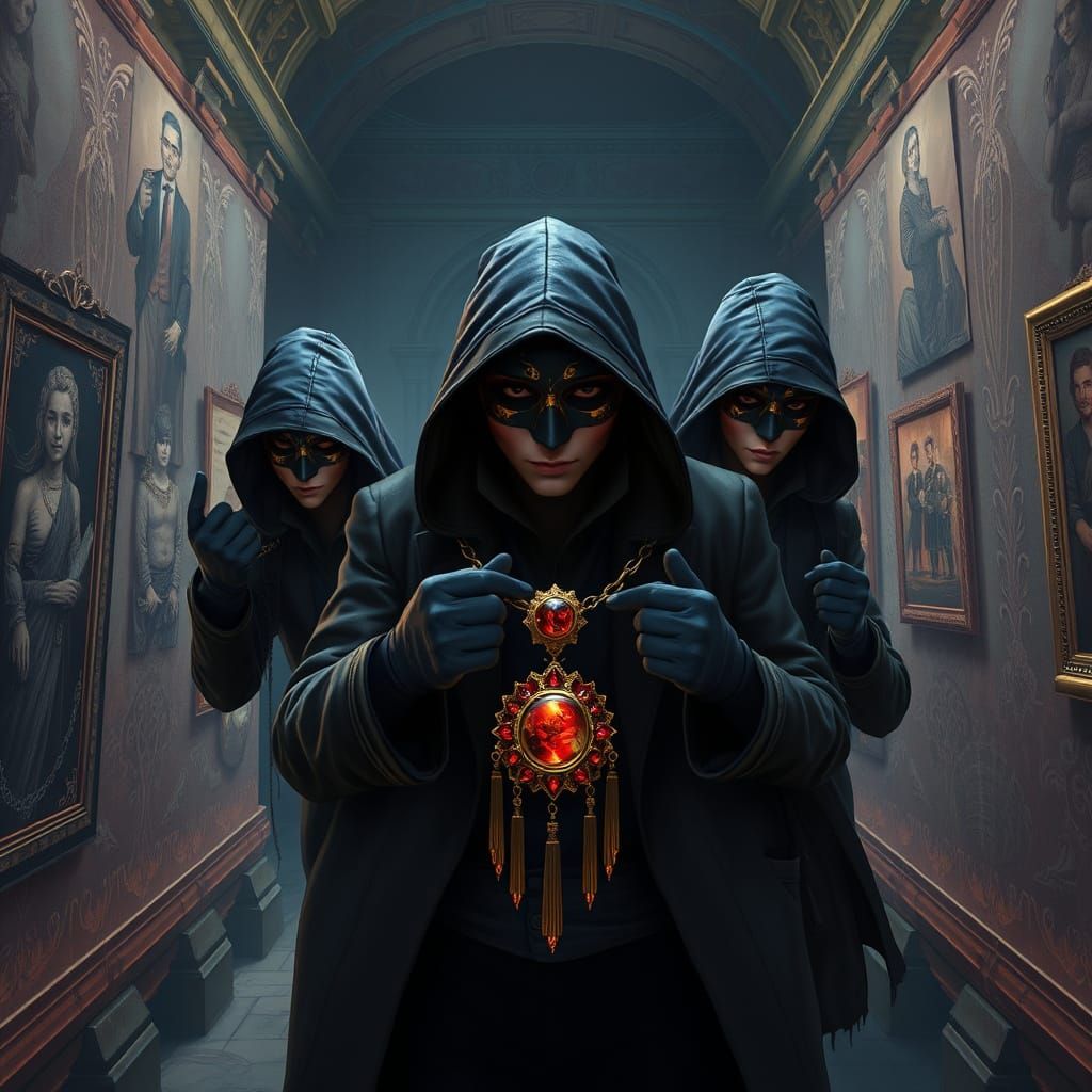 Thieves Steal Necklace with Invisibility, Matte Painting Sty...