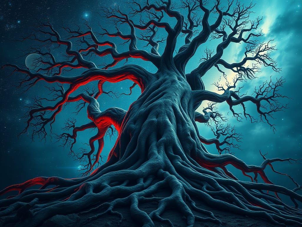 Twisted Cosmic Tree Towers into Astral Night