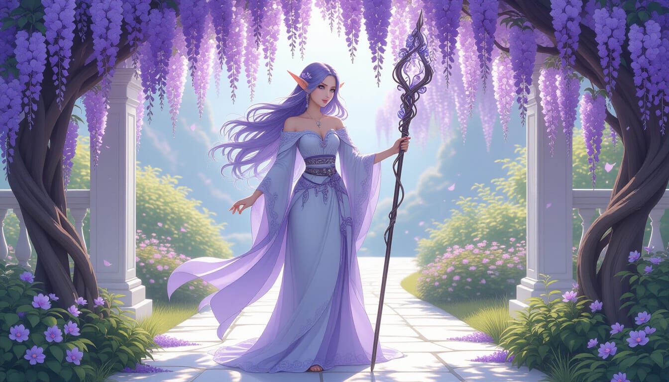 Wisteria Sorceress with Blossoming Staff