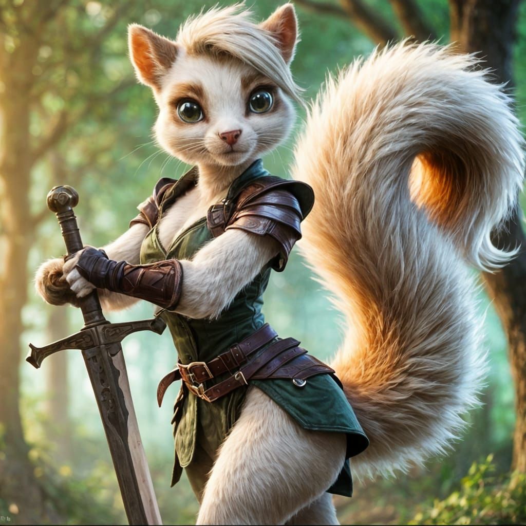 Squirrel Warrior with Sword, Furry Art Portrait