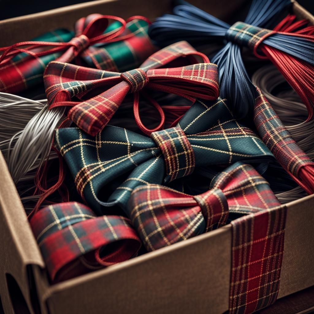 Hyperrealistic Tartan Strings and Ribbons Close-Up