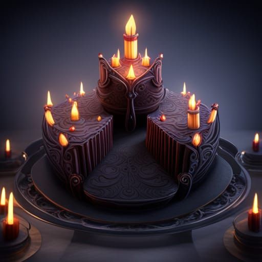 Gothic Birthday Cake with Candles, Detailed Matte Painting