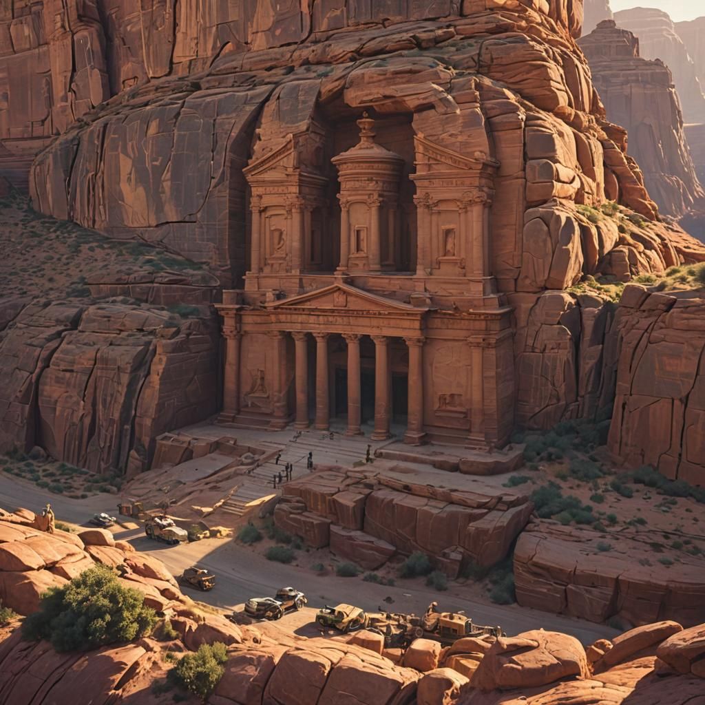 Petra Treasury at Sunrise: Cinematic Digital Painting