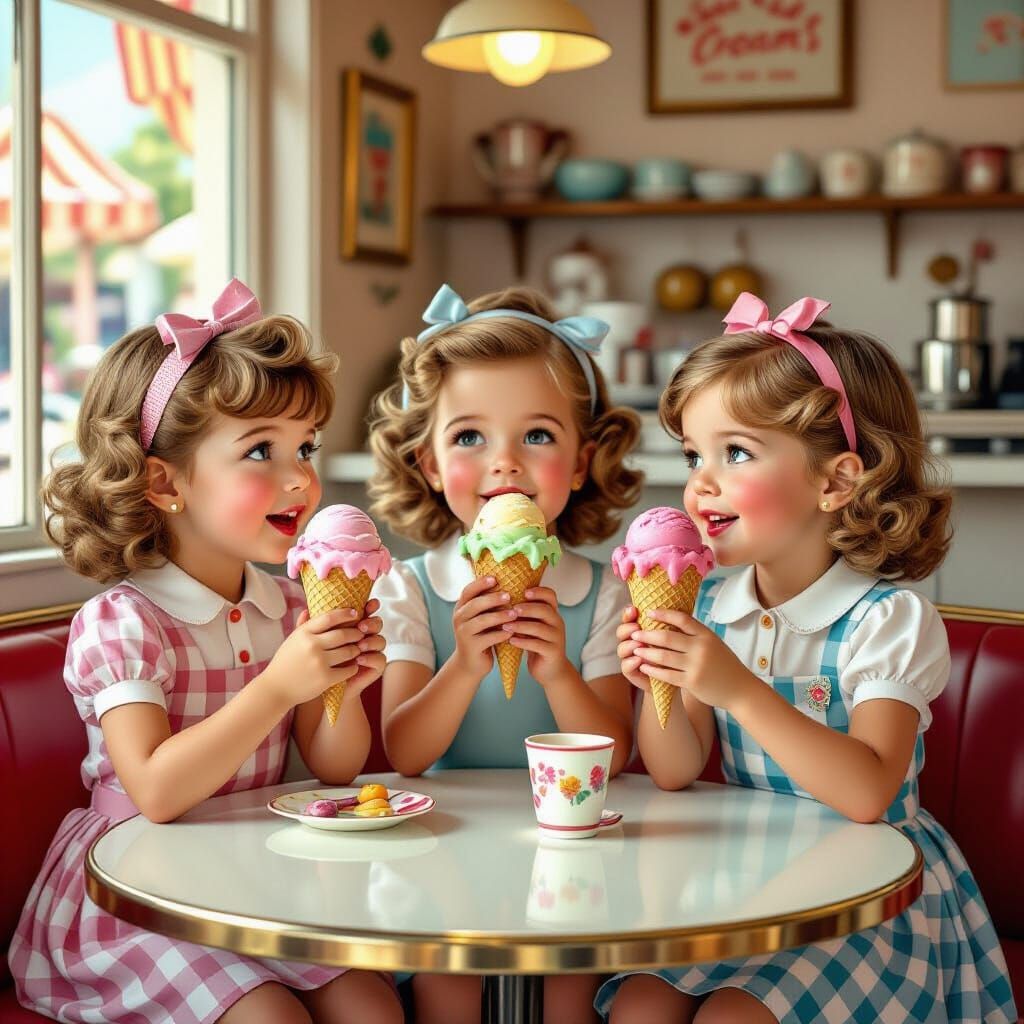 Children Enjoying Ice Cream in Vintage Style