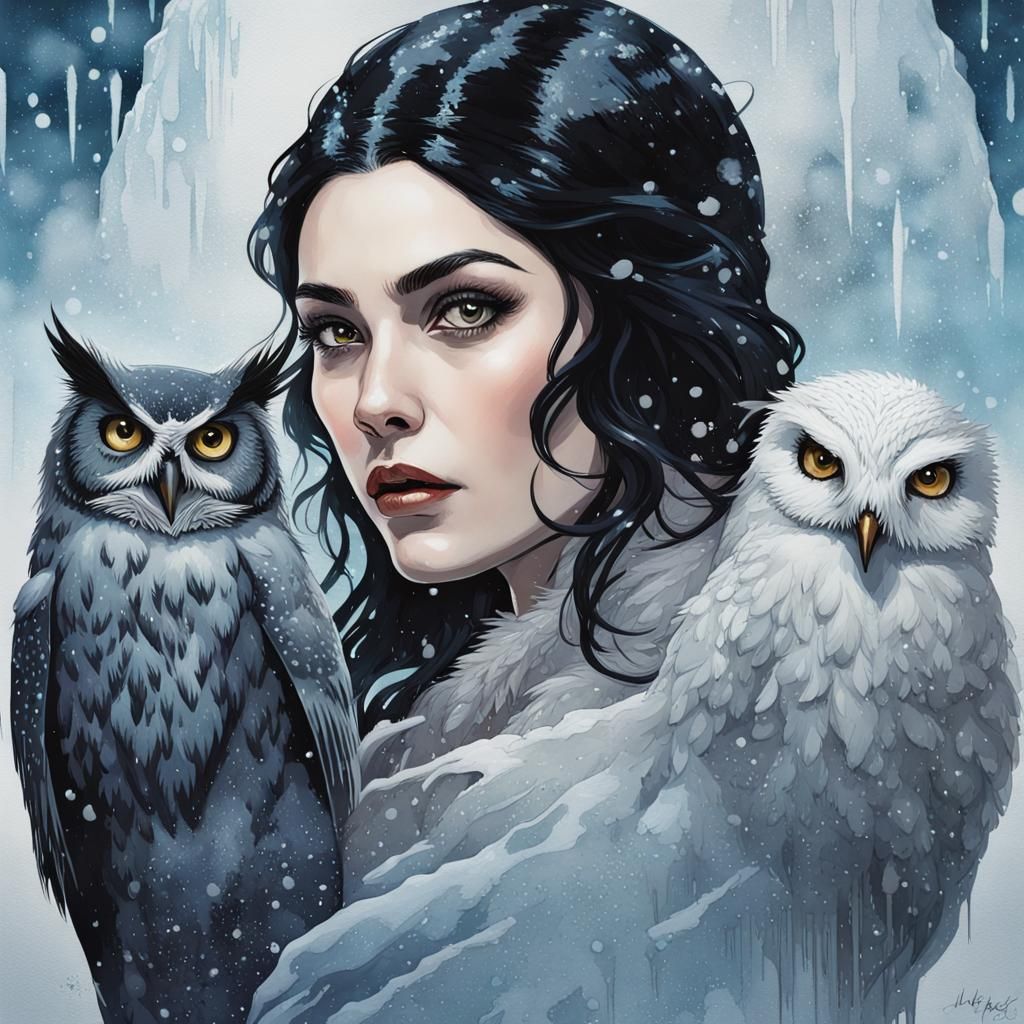Snow Witch and Silver Owl Vintage Poster