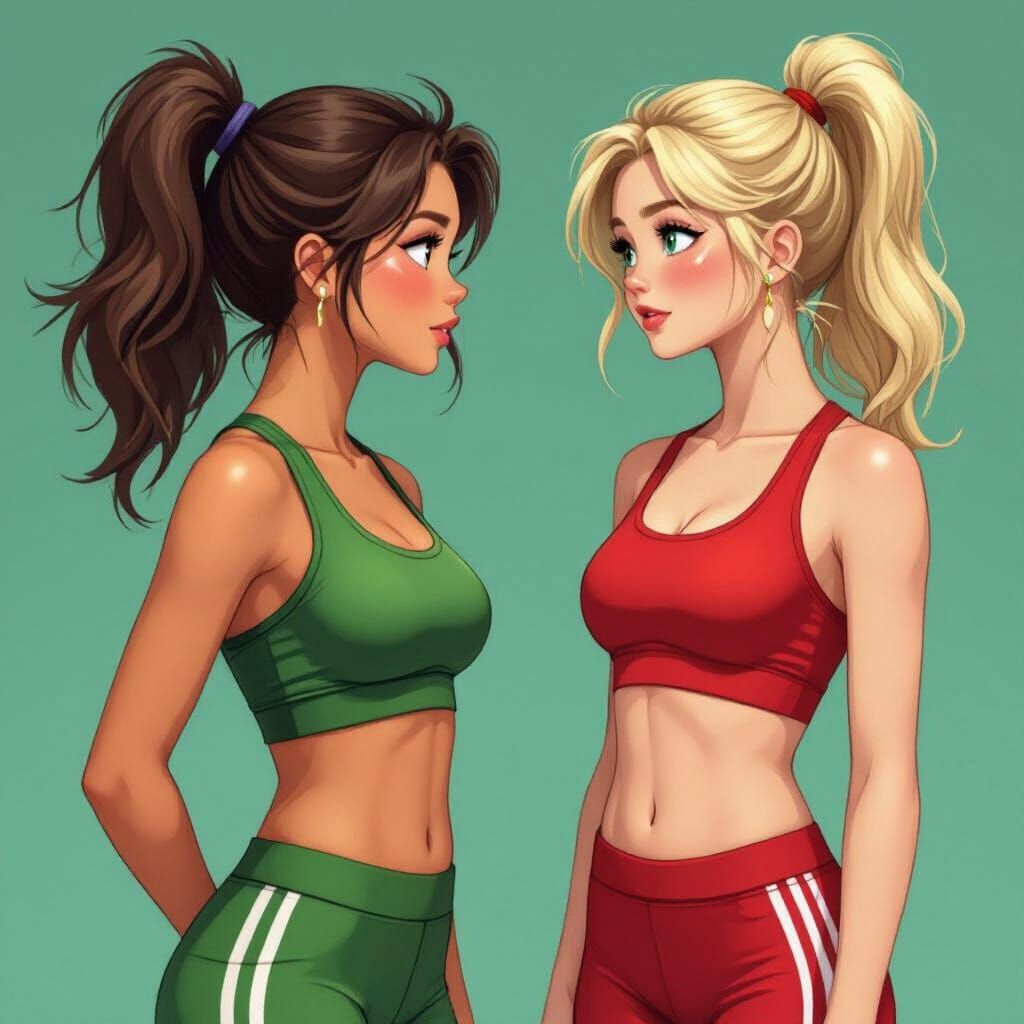 Anime Girls in Matching Outfits Blushing