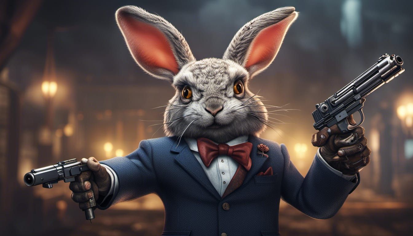 Angry Rabbit with Machine Gun: Fantasy Concept Art
