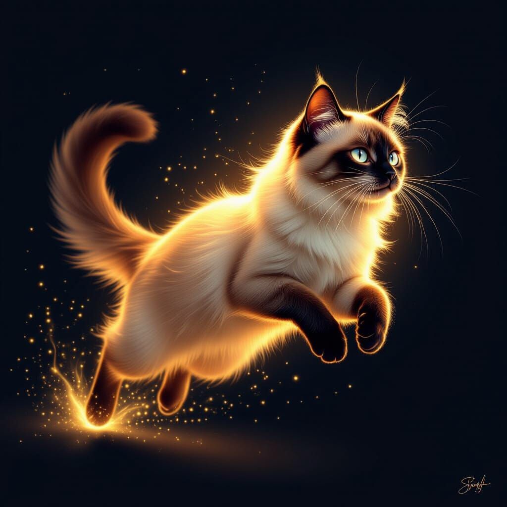 Ethereal Siamese Cat of Golden Light