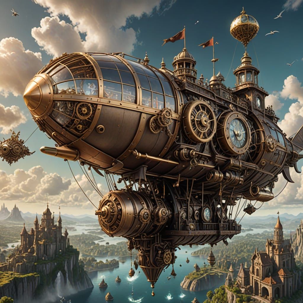 Giant Mechanical Bird Airship Soars Through Clockwork Skies