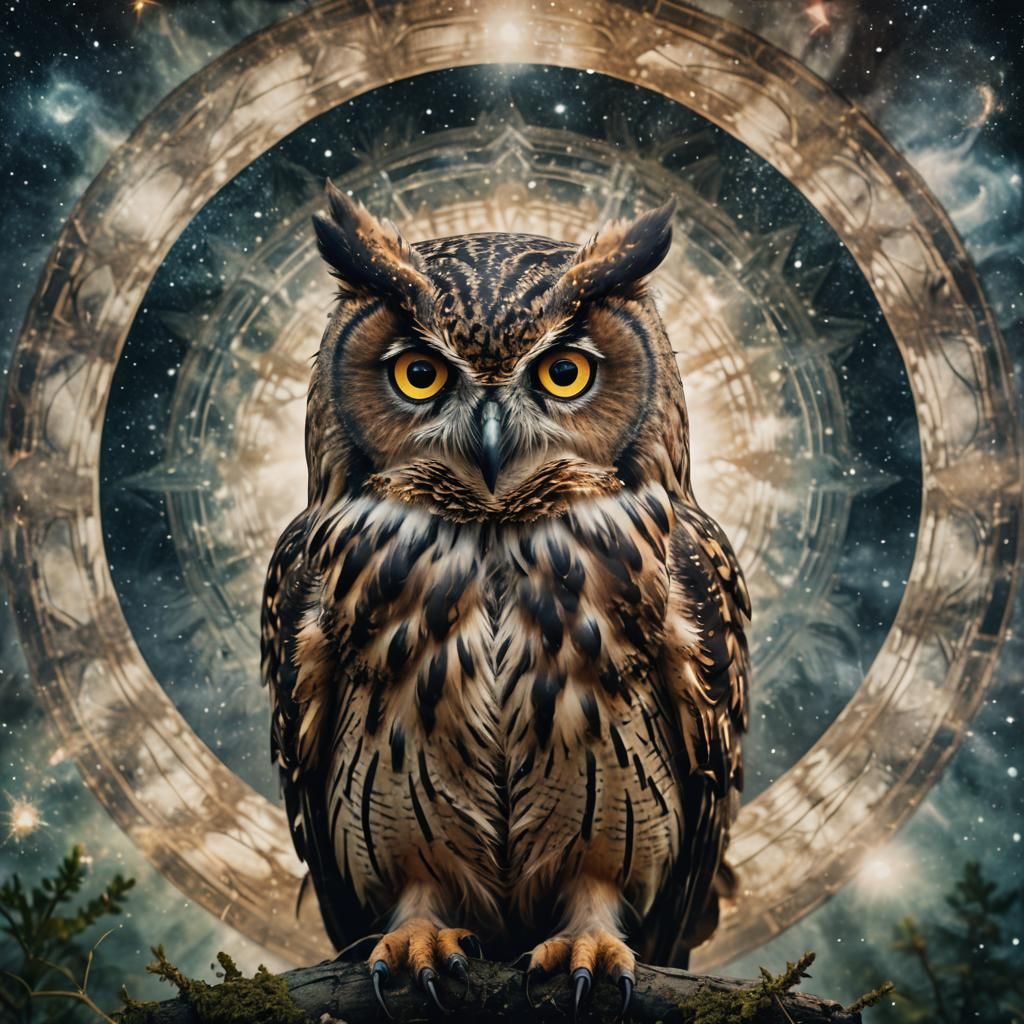 Cosmic Owl in Double Exposure Style
