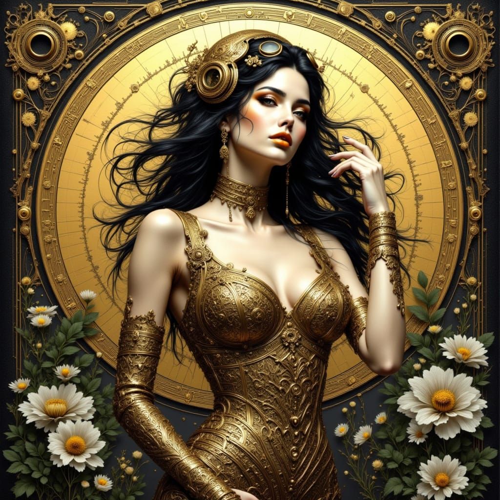 Elegant Woman Art Nouveau Portrait in Steampunk Style