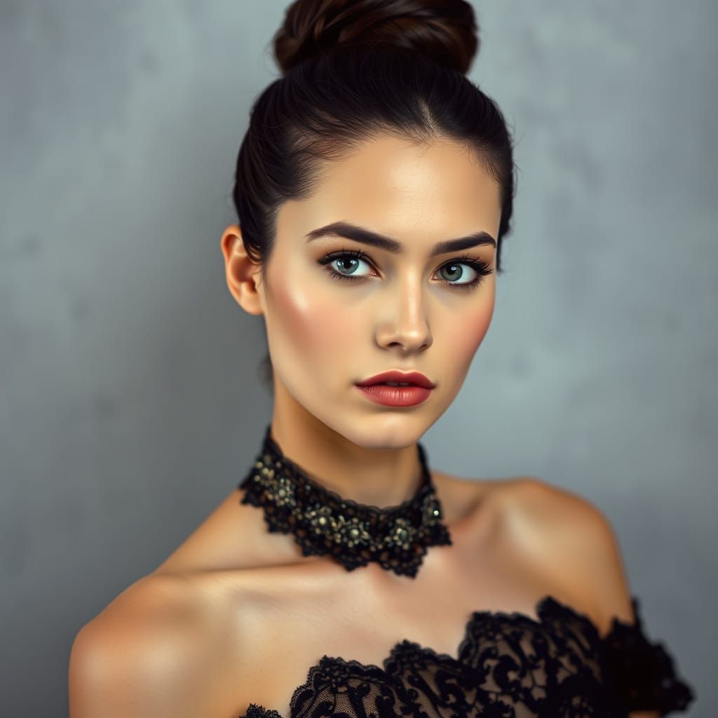 Vintage Portrait of Young Woman in Soft Studio Lighting