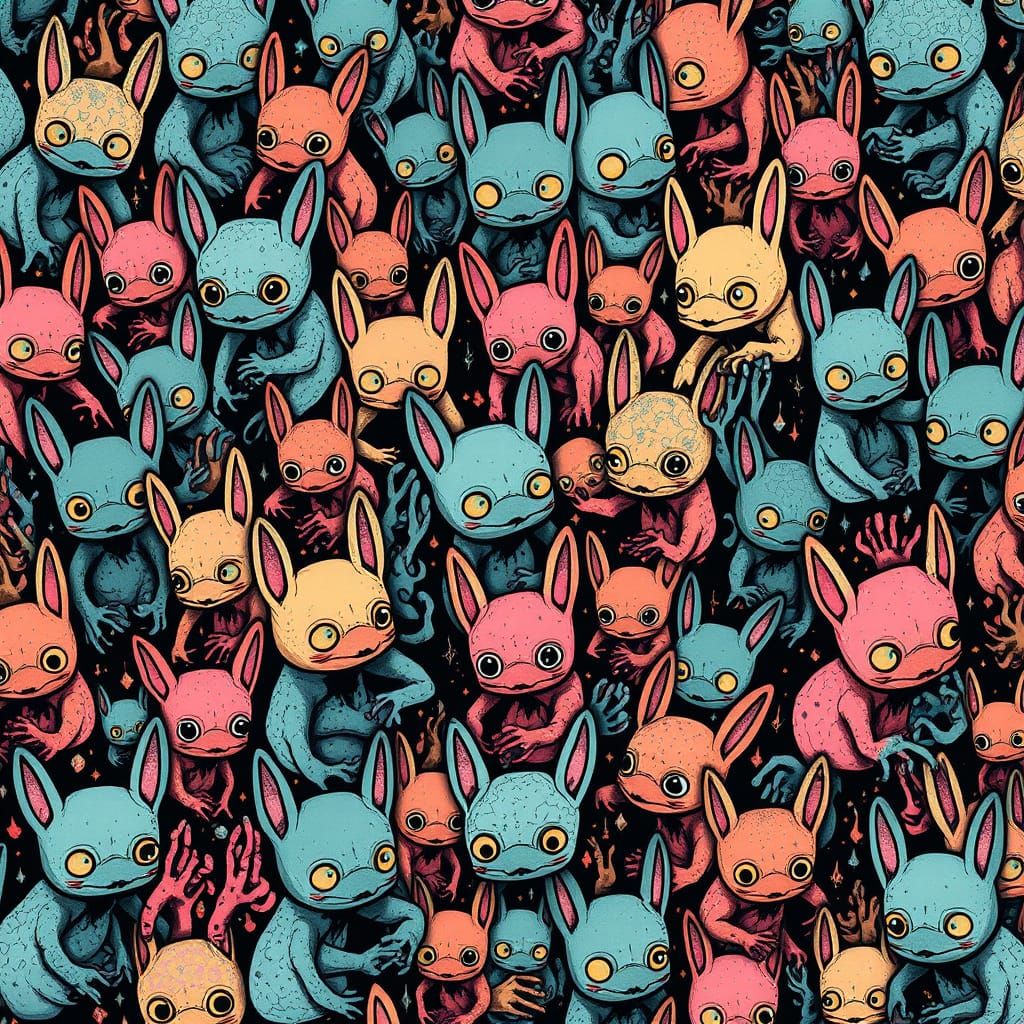 Psychedelic Totoro Pattern in Surreal Ink Style