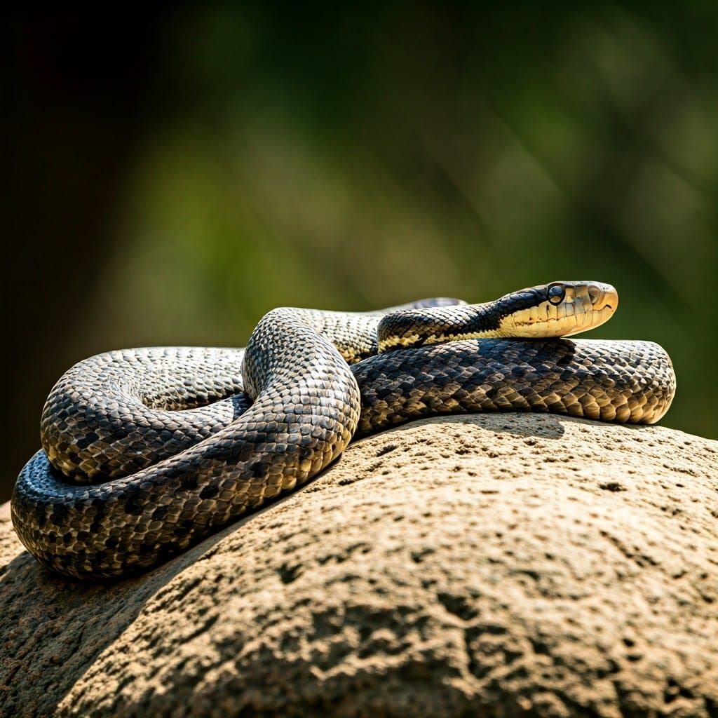 Majestic Serpent Coiled on Weathered Stone