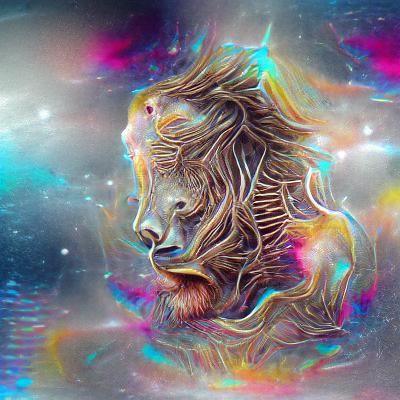 Holographic Lion in Astral Cosmic Illustration