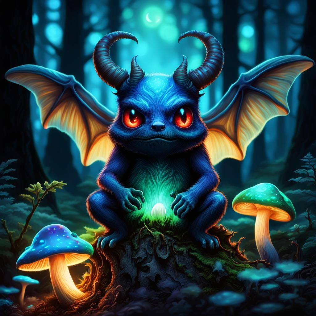 Little devil sitting on a mushroom