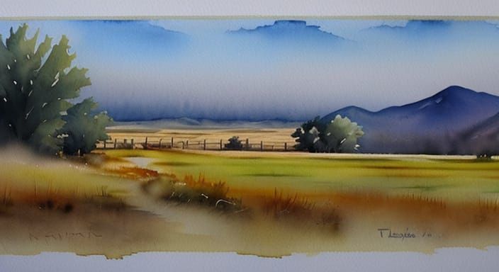 Western Scene in Wet Watercolor Style
