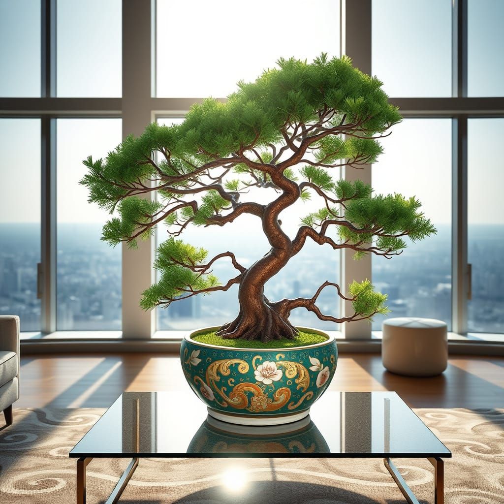 Luxurious Juniper Bonsai in Modern Penthouse