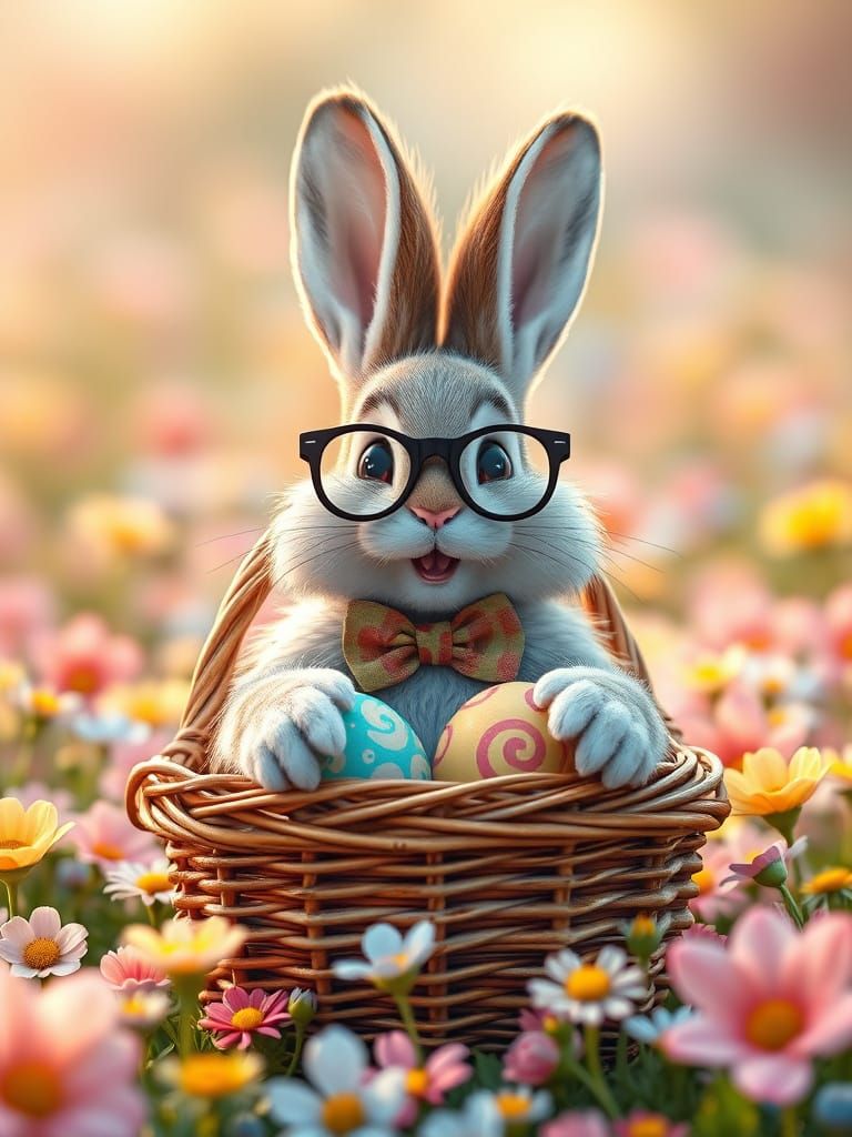 Vintage Easter Bunny in Whimsical Spring Field