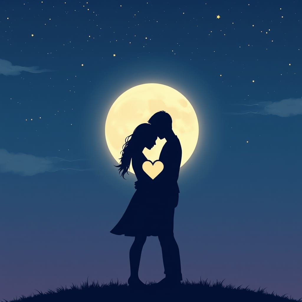 Minimalist Couple Embrace Under Starry Sky