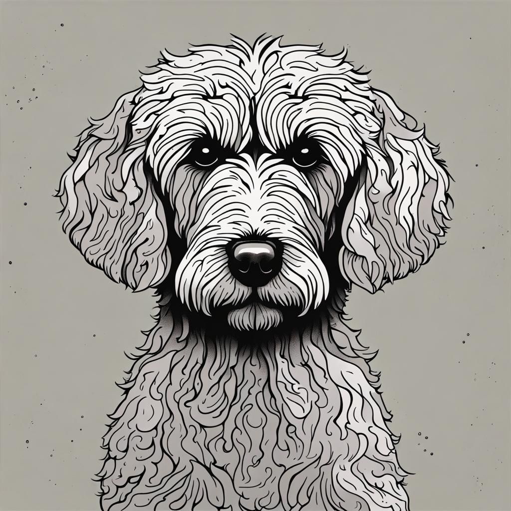 Goldendoodle Dog Doodle Art in Black and White