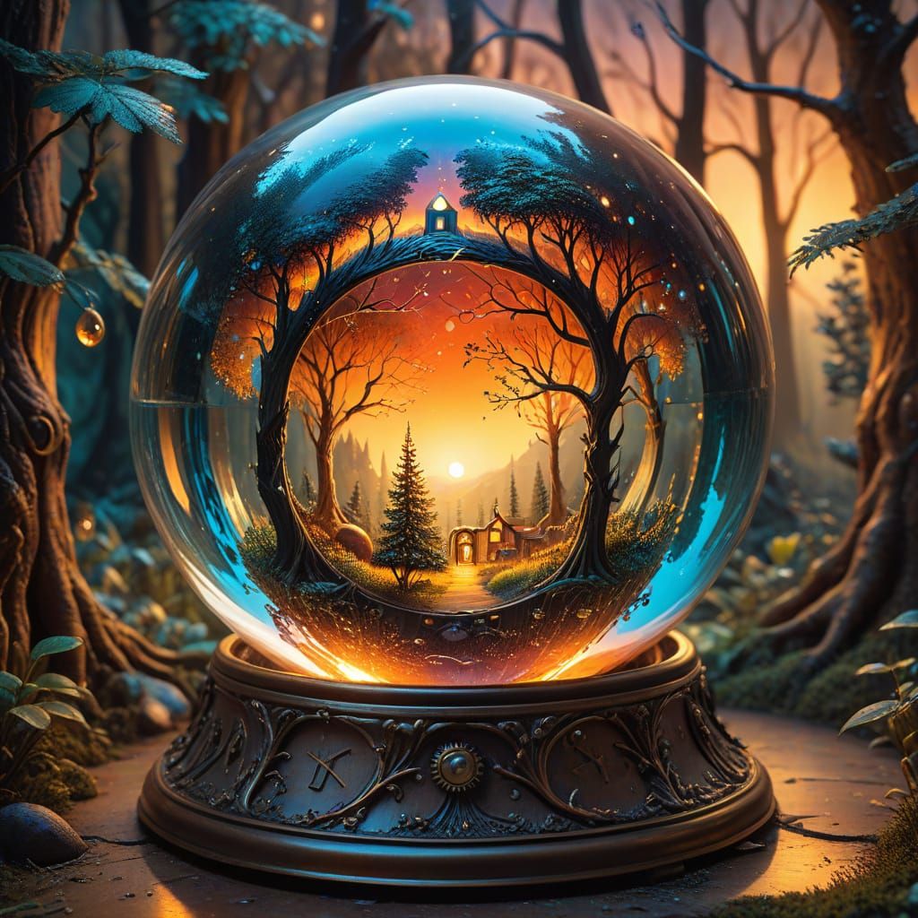Crystal Ball Reveals Whimsical Forest in Surreal Style