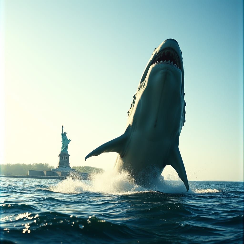 Megalodon Attacks Liberty in Cinematic Style