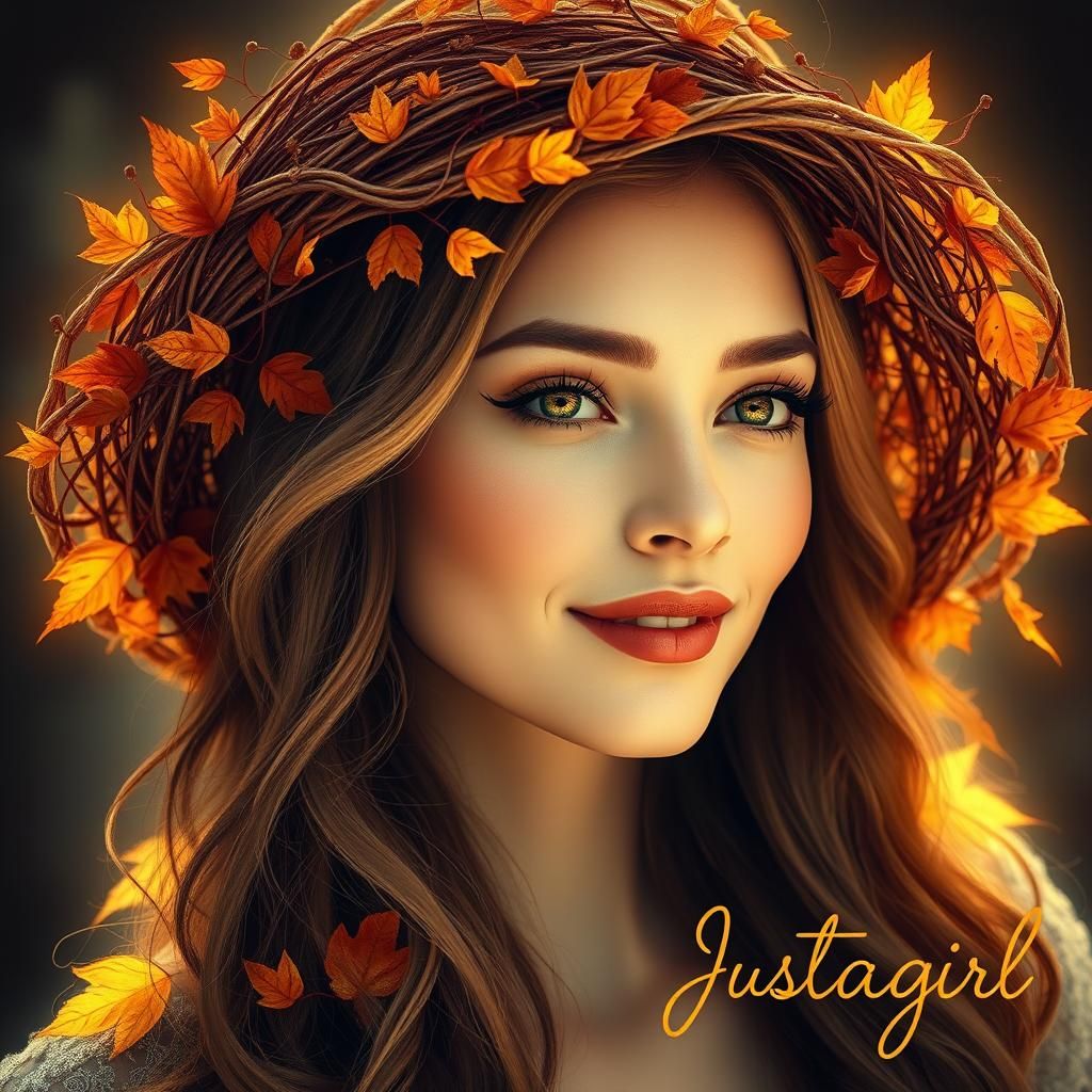 Ethereal Woman in Autumn Foliage Hat